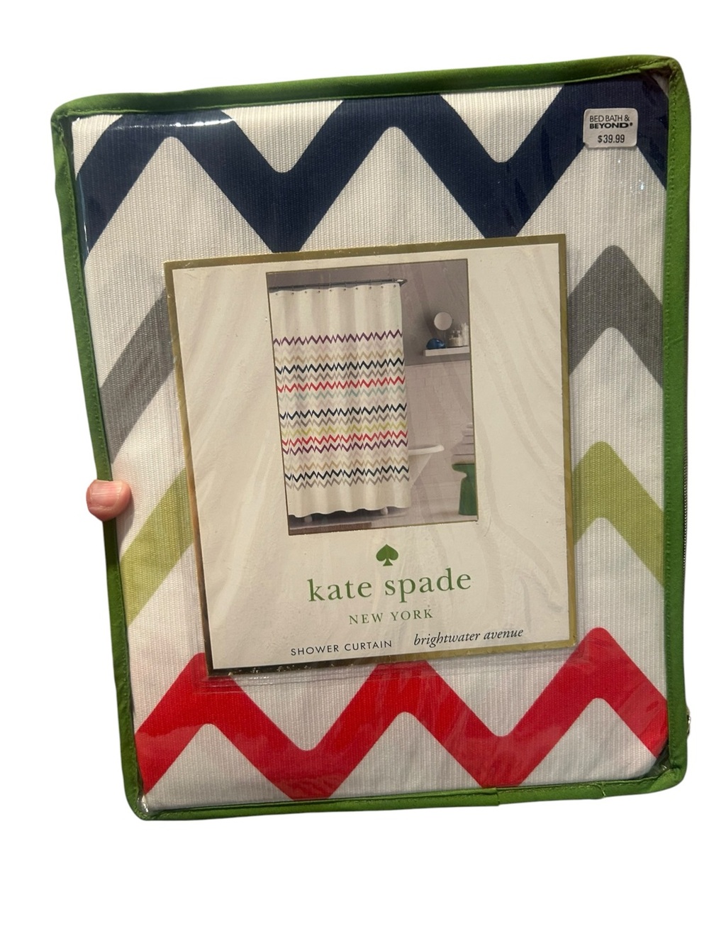 kate spade Zigzag Multi-Color Shower Curtain with Green Trim